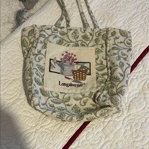 Longaberger Leaf Pattern Tote with Embroidered Pocket